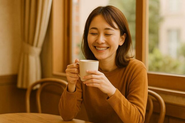 カフェでひとり時間を楽しむママ