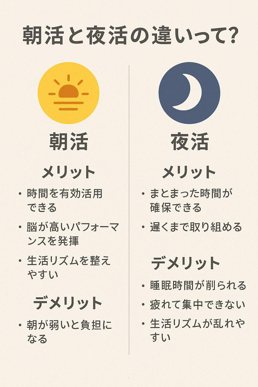 朝活と夜活の違い比較図