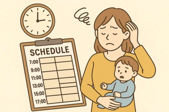 タイムスケジュールに追われて焦るママと泣く子ども