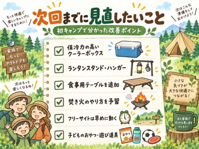 次回の子連れキャンプまでに見直したい持ち物や準備をまとめたチェックリスト画像