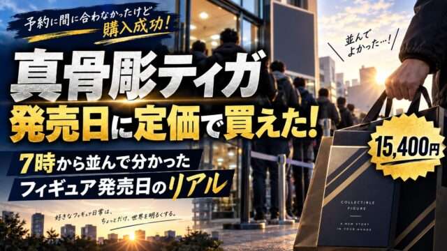 真骨彫ティガを発売日に朝7時から並び、定価15,400円で購入できた体験を紹介するアイキャッチ画像